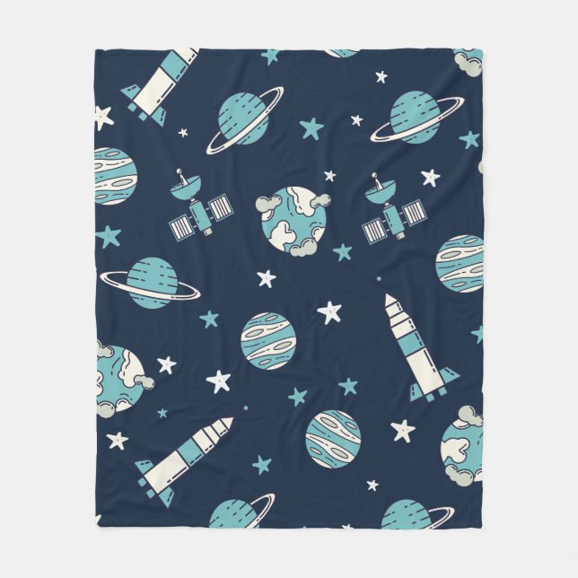 Cute Kids Space Astronaut Blue Mönster Fleecefilt (Framsidan)