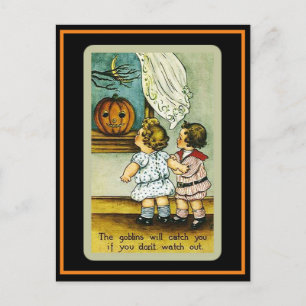 Cute Kids Spooky Vintage Halloween Vykort