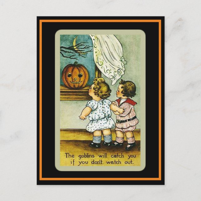 Cute Kids Spooky Vintage Halloween Vykort (Framsida)