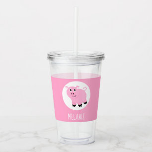 Cute Kids Tecknad Gris Rosa Personlig Take Away Mugg