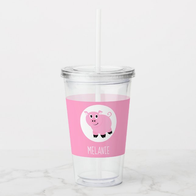Cute Kids Tecknad Gris Rosa Personlig Take Away Mugg (Framsida)