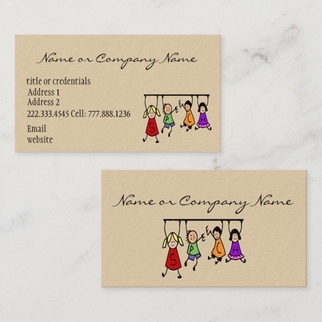 Cute Kids Tecknad Holding Tal Ord Visitkort (Fram/baksida)