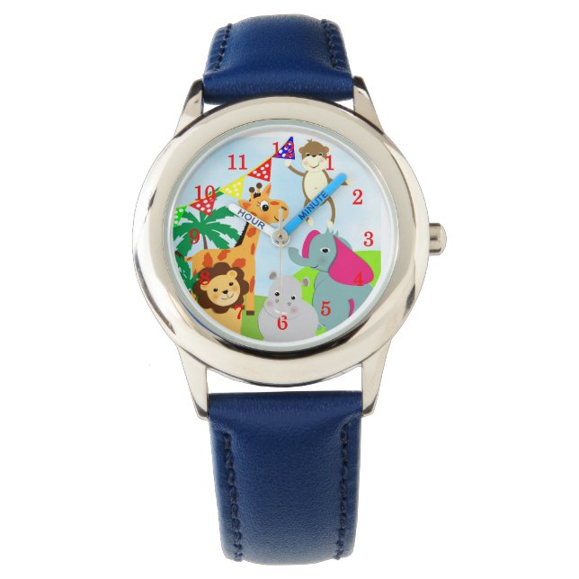 Cute Kids Tecknad Jungle Animals Roligt Bild Armbandsur (Framsida)