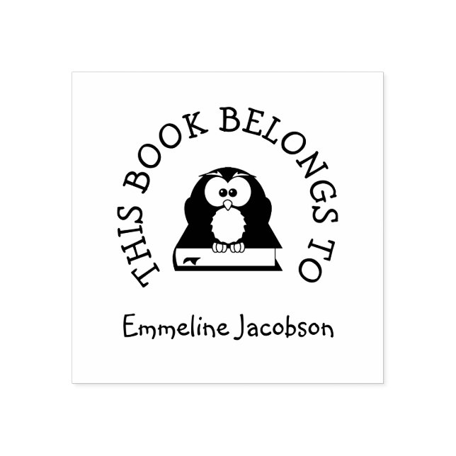 Cute Kids Uggla vid Bok Tillhören Bok-till Namn Stämpel (Tryck)