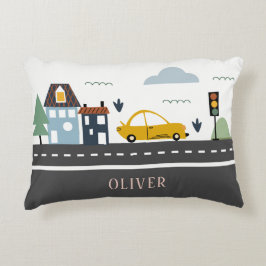 Cute Kids Urban City Fordon Cars Road Cityscape Prydnadskudde
