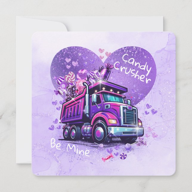 Cute Kids Valentine Purple Truck and Cheeky Poem Anteckningskort (Framsida)