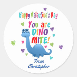 Cute Kids Valentines day Classroom Dinosaur Gift Runt Klistermärke