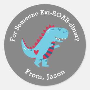 Cute Kids Valentines day Dinosaur Sticker Runt Klistermärke