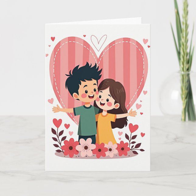 Cute Kids Valentines Hug Card Kort (Framsida)