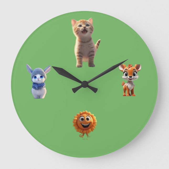 Cute Kids Wall Clock Stor Klocka (Framsida)