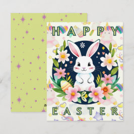 Cute Kids Watercolor Blommigt Bunny Egg Glad påsk Julkort