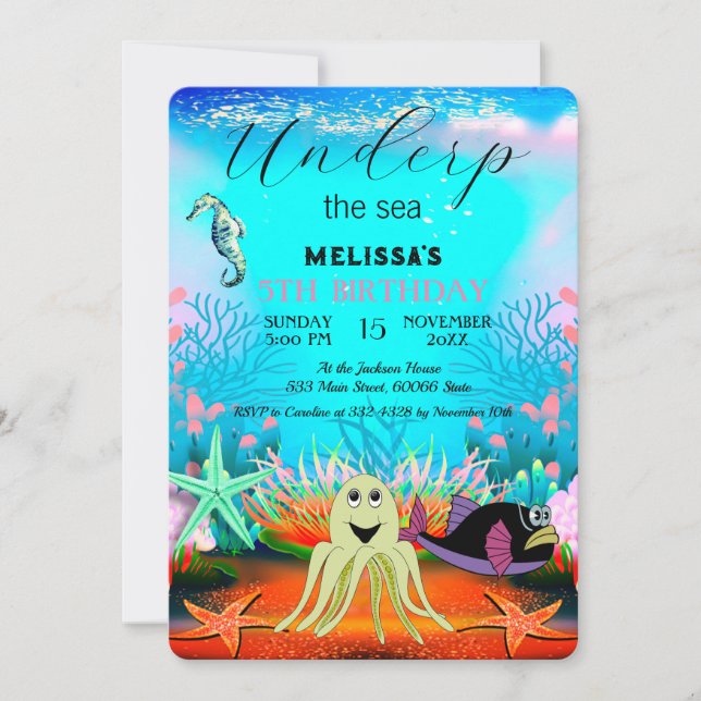 Cute Kids Watercolor under Sea Birthday Inbjudningar (Framsida)