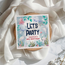 Cute Kids Watercolor under Sea Födelsedagsfest Pappersservett