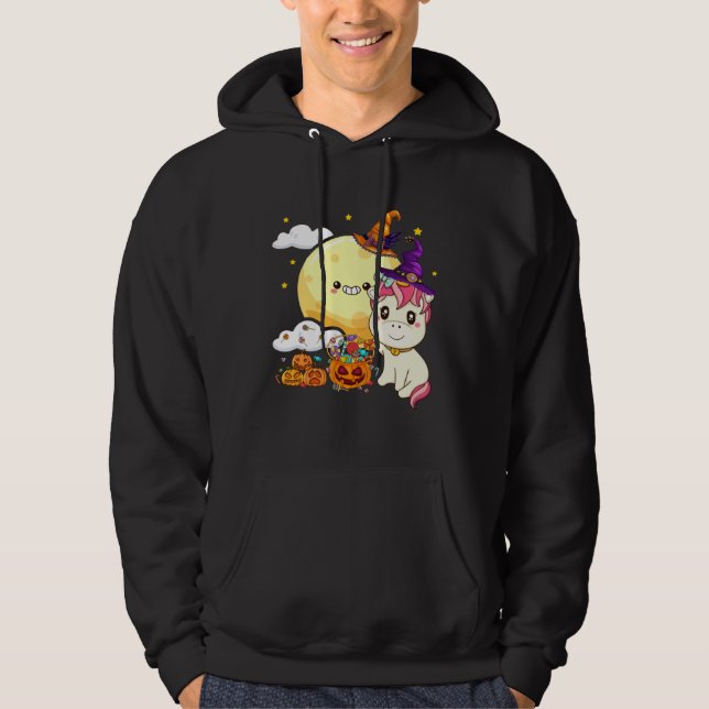 Cute Kids Witch Unicorn Girls Halloween Hoodie (Framsida)