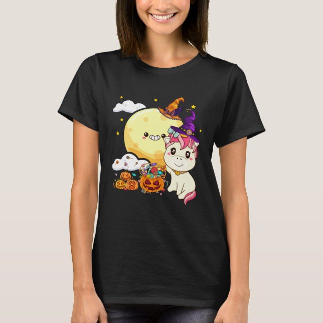 Cute Kids Witch Unicorn Girls Halloween T Shirt (Framsida)