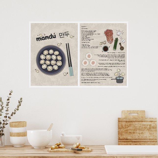 Cute Kimchi Dumpling Recipe Koreas Food Poster (Kök)
