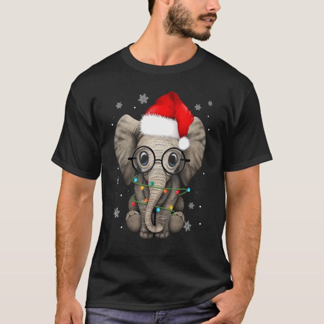 Cute Kind Elephant jul Light Santa Hat Eleph T Shirt (Framsida)