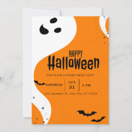 Cute Kind Ghost och Fladdermus Orange Halloween fe Inbjudningar