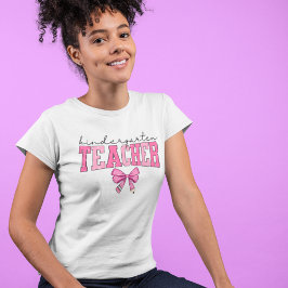 Cute Kindergarten Teacher Rosa Bow Design T Shirt