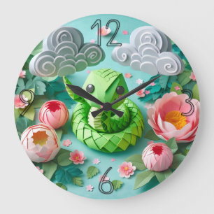 Cute Kinesisk nyårsnake Origami WC2 Stor Klocka