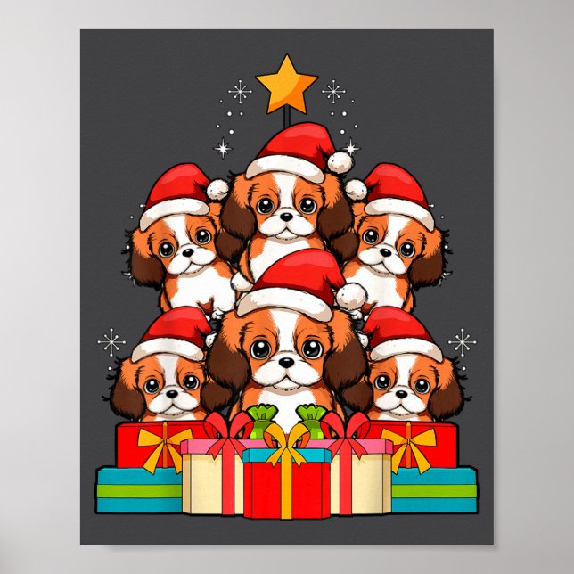 Cute King Charles Cavalier Le Dog Christmas Tree X Poster (Framsidan)
