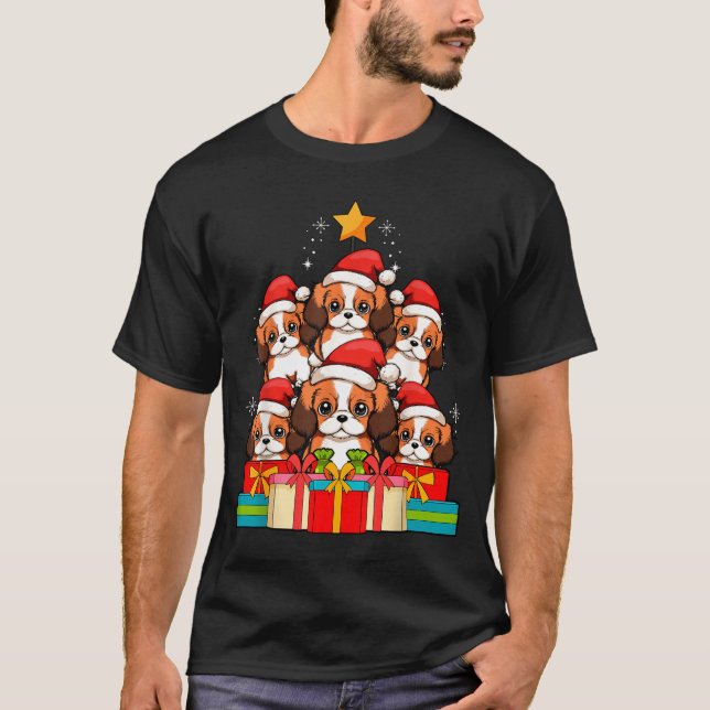 Cute King Charles Cavalier Le Dog Christmas Tree X T Shirt (Framsida)