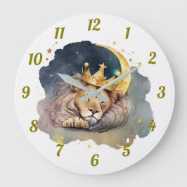 Cute  king Lion Sleeping On The Moon               Stor Klocka