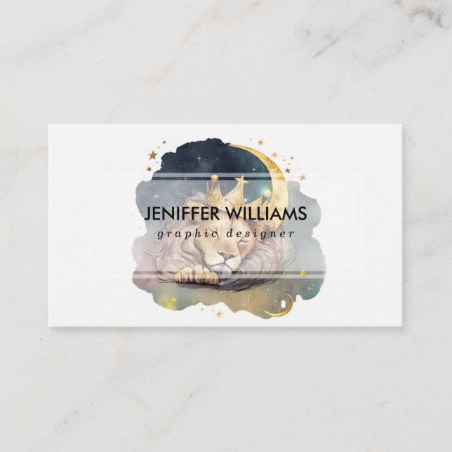 Cute  king Lion Sleeping On The Moon               Visitkort (Framsida)