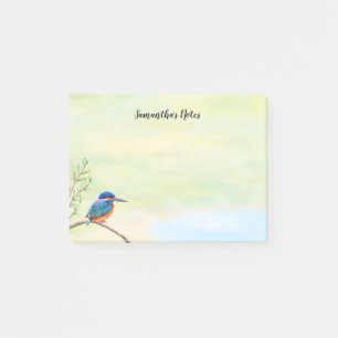 Cute Kingfisher Watercolor Blue Orange Bird Post-it Block