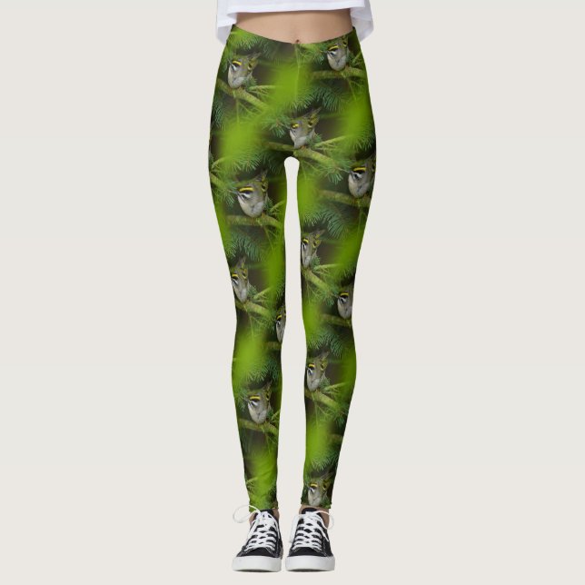 Cute Kinglet Songbird orsakar en stam i bron Leggings (Framsida)