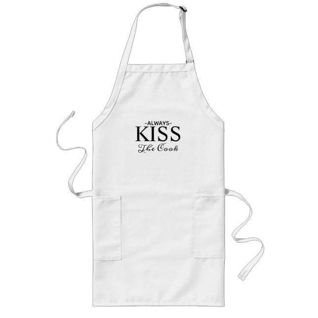 Cute Kiss alltid Cook Black Typography Långt Förkläde (Framsidan)