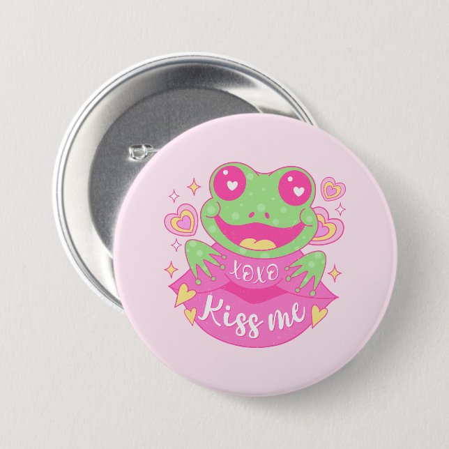 Cute Kiss Me Frog - Xoxo Knapp (Framsida & baksida)