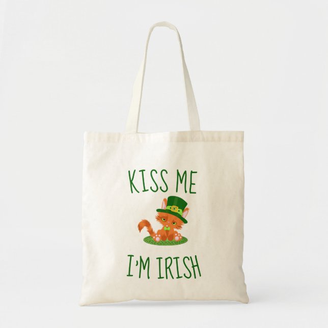 Cute Kiss Me jag är Irish Cat Lover Tote Bag Tygkasse (Framsidan)