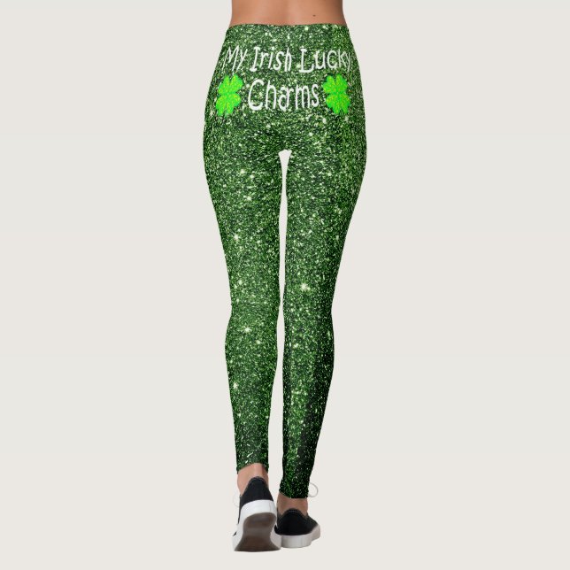 Cute Kiss My Lucky Charms Irish grönt glitter Leggings (Baksida)