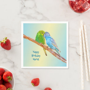 Cute kissing budgies - akryl på pastellbakgård pappersservett