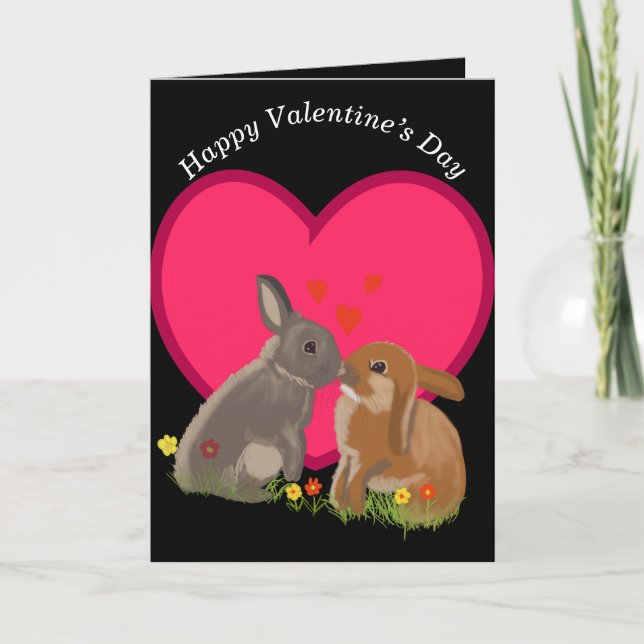 Cute Kissing Bunnies Valentineser Helgkort (Framsida)