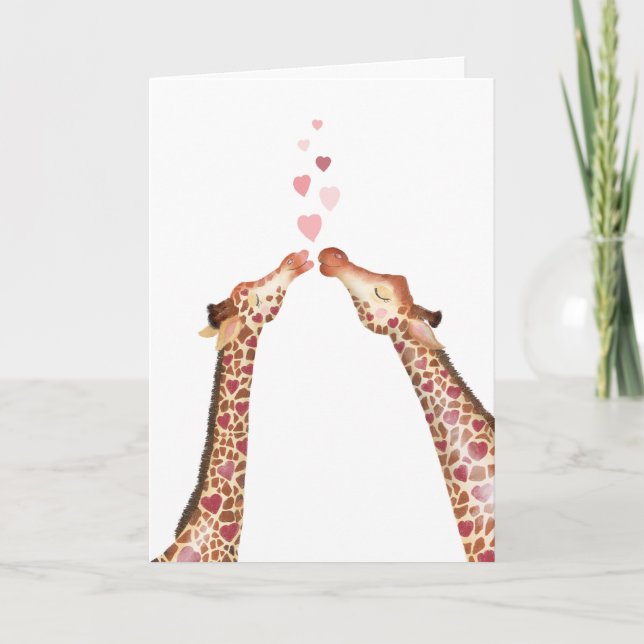 Cute kissing giraffes Valentine Day Card Kort (Framsida)