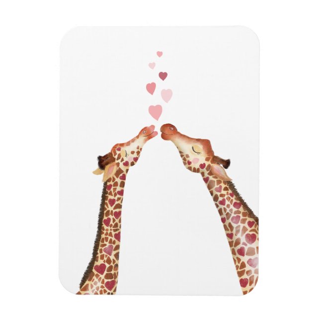 Cute kissing giraffes Valentines magnet (Vertikal)