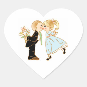 Cute Kissing par Bröllop Hearts Hjärtformat Klistermärke