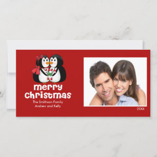 CUTE Kissing Penguins God jul Photo Card Julkort