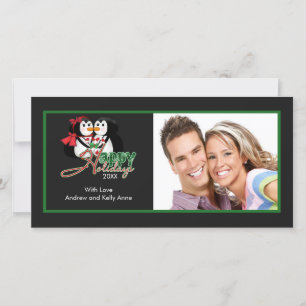 CUTE Kissing Penguins God jul Photo Card Julkort