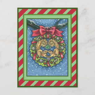 CUTE KISSING SQUIRRELS UNDER MISTLETOE, NÖT WREATH HELG VYKORT