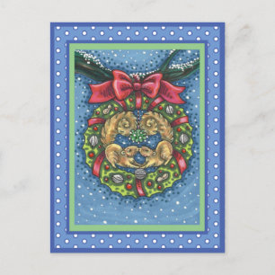 CUTE KISSING SQUIRRELS UNDER MISTLETOE, NÖT WREATH VYKORT