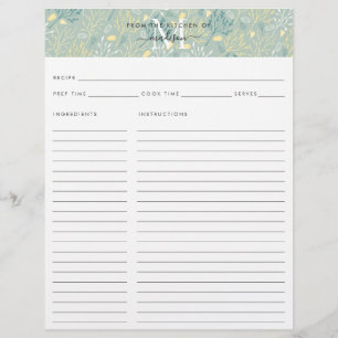 Cute Kitchen Monogram Teal Blommigt Botanipe