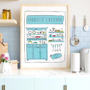 Cute Kitchen Play-Teckning Personlig Namn Poster