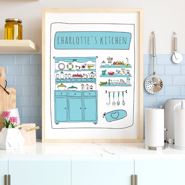 Cute Kitchen Play-Teckning Personlig Namn Poster (Skapare uppladdad)