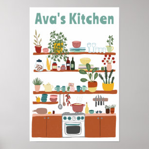 Cute Kitchen Shelof CUSTOM NAME Illustration Art Poster