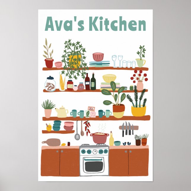 Cute Kitchen Shelof CUSTOM NAME Illustration Art Poster (Framsidan)