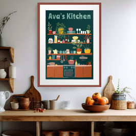 Cute Kitchen Shelof CUSTOM NAME Illustration Art Poster