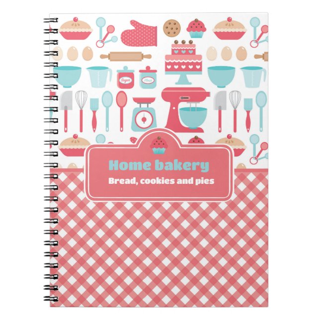 Cute Kitchen Theme Baking Red Gingham Anteckningsbok (Framsidan)